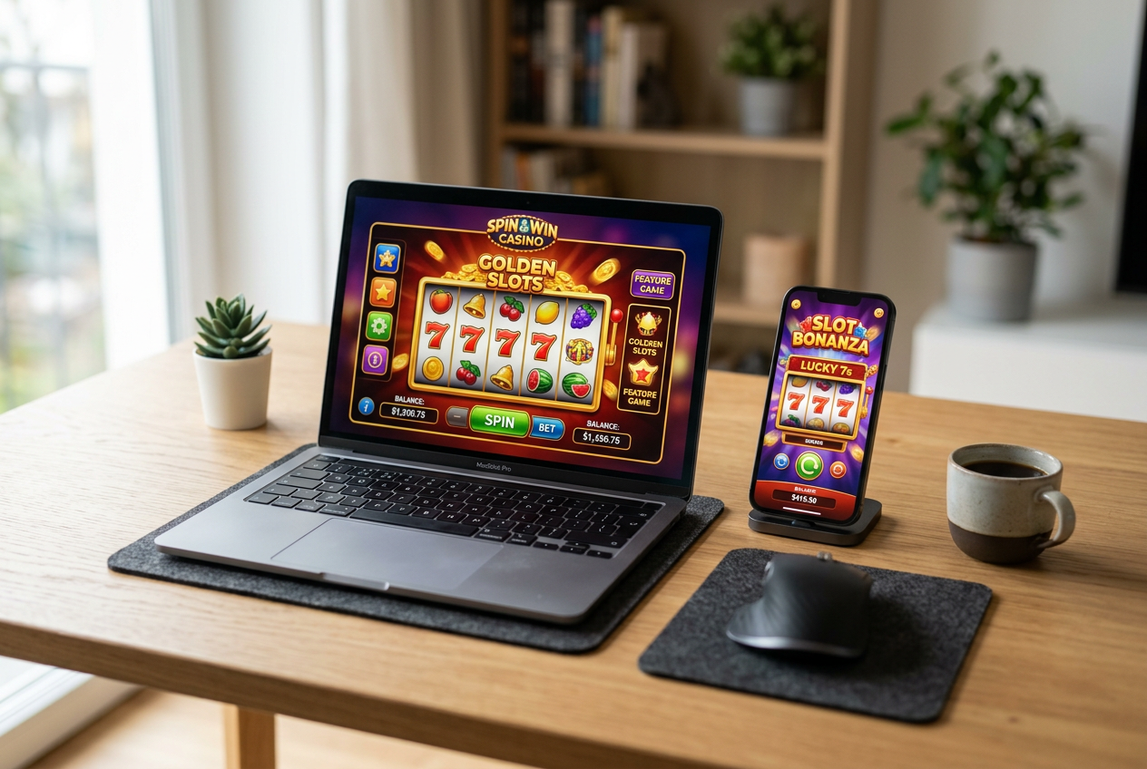 Smartphone i laptop z widocznym interfejsem kasyna online.